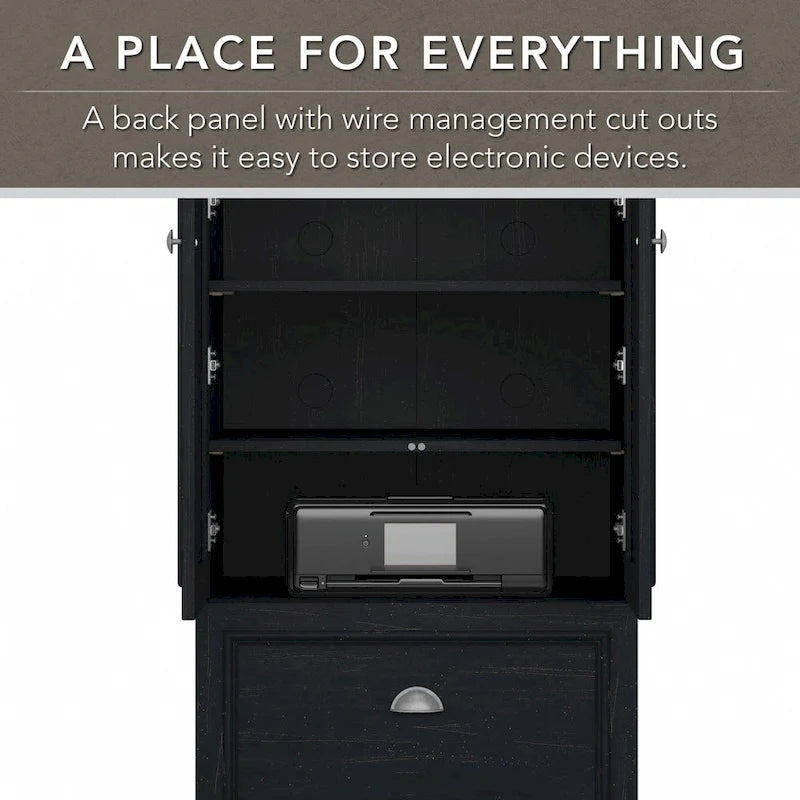 60W L Shaped Desk and Storage Cabinet with File Drawer