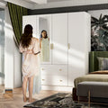 Wardrobe Armoire Wooden Closet with Mirror Storage Cubes Hanging Rod