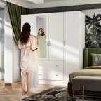 Wardrobe Armoire Wooden Closet with Mirror Storage Cubes Hanging Rod