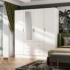 Wardrobe Armoire Wooden Closet with Mirror Storage Cubes Hanging Rod