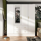 Wardrobe Armoire Wooden Closet with Mirror Storage Cubes Hanging Rod