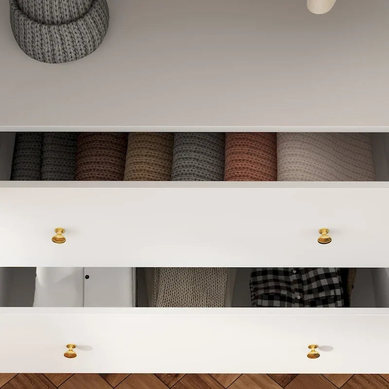 Wardrobe Armoire Wooden Closet with Mirror Storage Cubes Hanging Rod