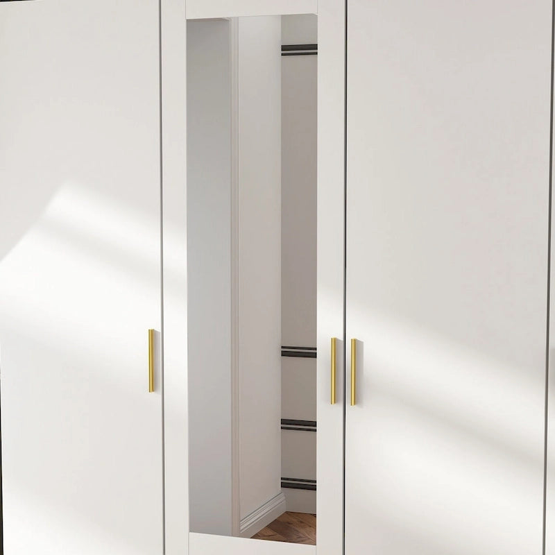 Wardrobe Armoire Wooden Closet with Mirror Storage Cubes Hanging Rod