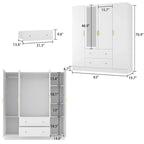 Wardrobe Armoire Wooden Closet with Mirror Storage Cubes Hanging Rod