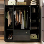Wardrobe Armoire Wooden Closet with Mirror Storage Cubes Hanging Rod