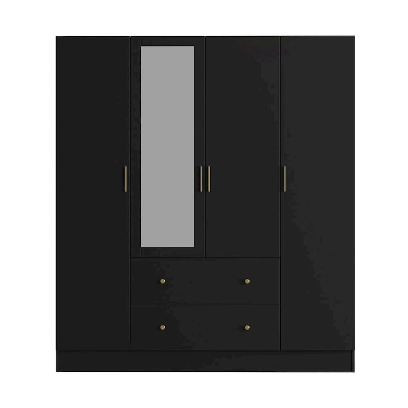 Wardrobe Armoire Wooden Closet with Mirror Storage Cubes Hanging Rod