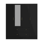 Wardrobe Armoire Wooden Closet with Mirror Storage Cubes Hanging Rod