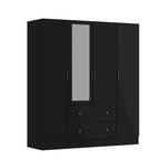 Wardrobe Armoire Wooden Closet with Mirror Storage Cubes Hanging Rod