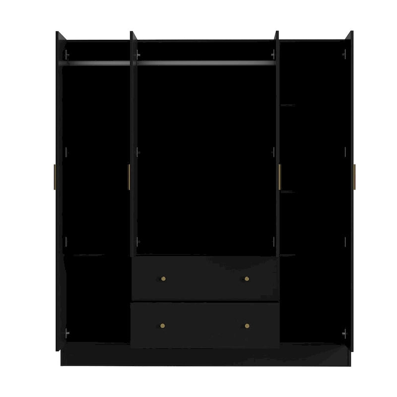Wardrobe Armoire Wooden Closet with Mirror Storage Cubes Hanging Rod