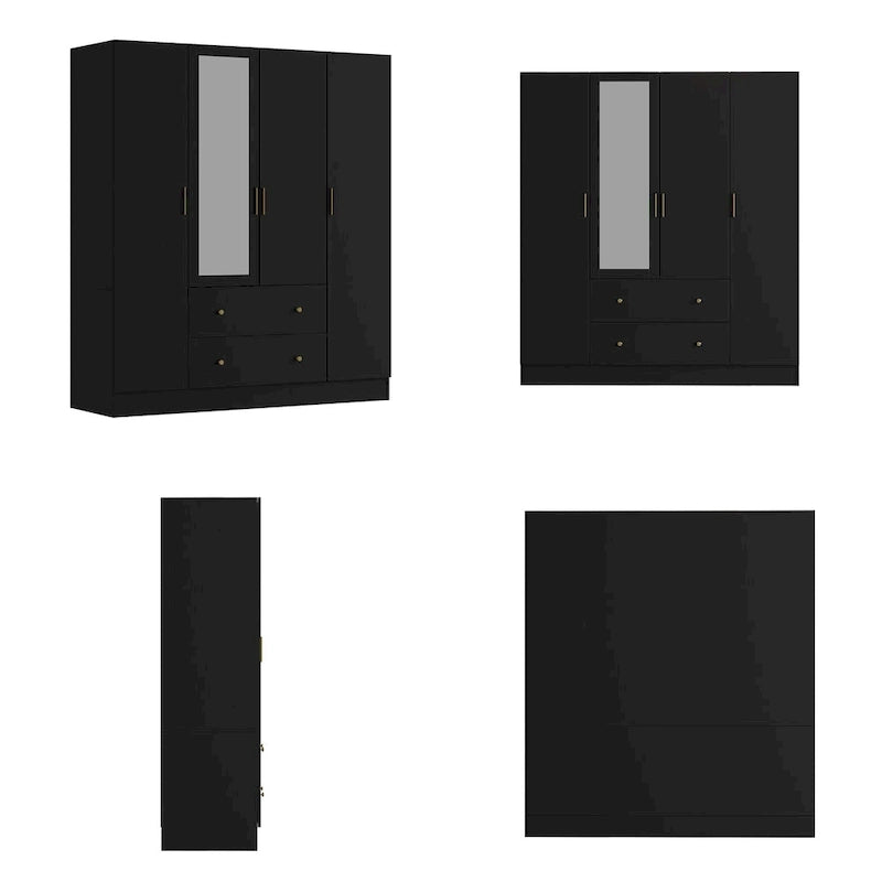 Wardrobe Armoire Wooden Closet with Mirror Storage Cubes Hanging Rod