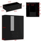 Wardrobe Armoire Wooden Closet with Mirror Storage Cubes Hanging Rod