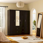 Wardrobe Armoire Wooden Closet with Mirror Storage Cubes Hanging Rod