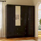 Wardrobe Armoire Wooden Closet with Mirror Storage Cubes Hanging Rod