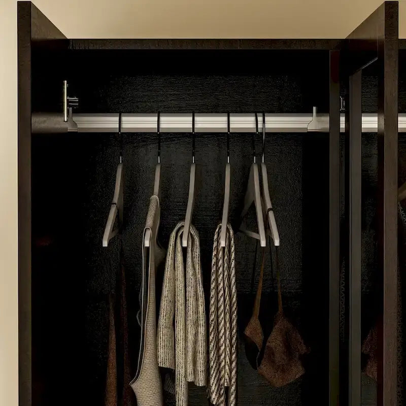 Wardrobe Armoire Wooden Closet with Mirror Storage Cubes Hanging Rod