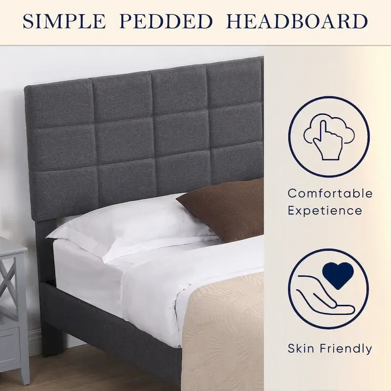 Platform Bed Frame with Fabric Upholstered Headboard