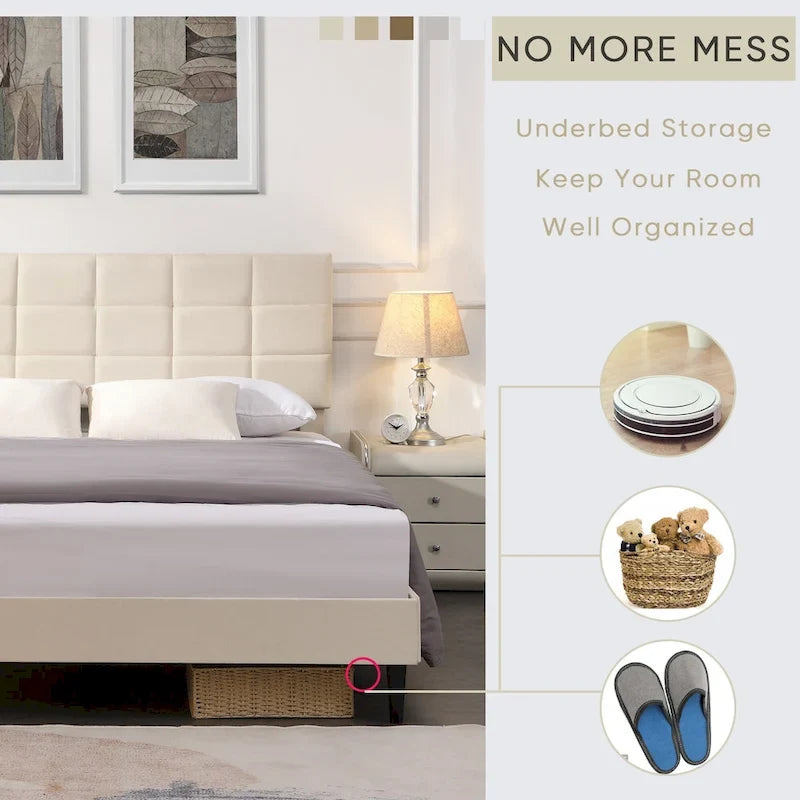 Platform Bed Frame with Fabric Upholstered Headboard