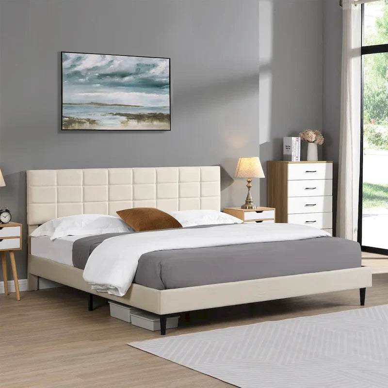 Platform Bed Frame with Fabric Upholstered Headboard