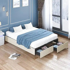 Linen Fabric Upholstered Platform Bed Frame with Storage Drawers and Wood Slat