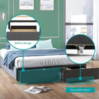 Linen Fabric Upholstered Platform Bed Frame with Storage Drawers and Wood Slat