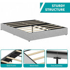 Linen Fabric Upholstered Platform Bed Frame with Storage Drawers and Wood Slat
