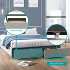 Linen Fabric Upholstered Platform Bed Frame with Storage Drawers and Wood Slat