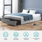 Linen Fabric Upholstered Platform Bed Frame with Storage Drawers and Wood Slat