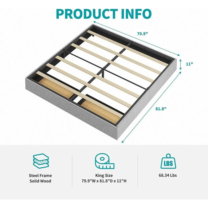 Linen Fabric Upholstered Platform Bed Frame with Storage Drawers and Wood Slat