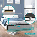 Linen Fabric Upholstered Platform Bed Frame with Storage Drawers and Wood Slat
