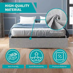 Linen Fabric Upholstered Platform Bed Frame with Storage Drawers and Wood Slat