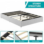Linen Fabric Upholstered Platform Bed Frame with Storage Drawers and Wood Slat