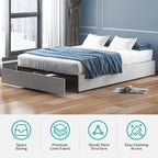 Linen Fabric Upholstered Platform Bed Frame with Storage Drawers and Wood Slat
