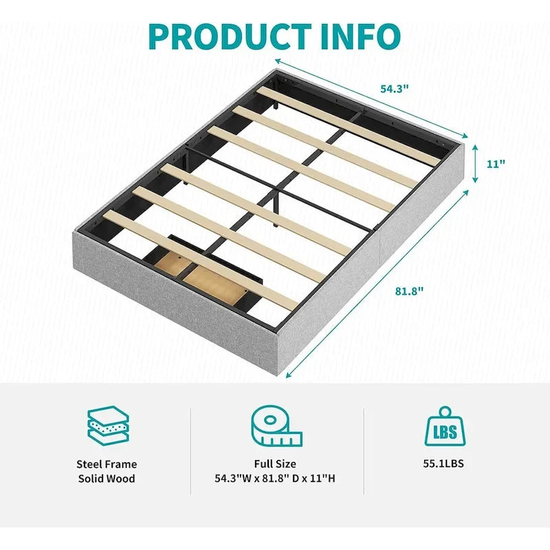 Linen Fabric Upholstered Platform Bed Frame with Storage Drawers and Wood Slat