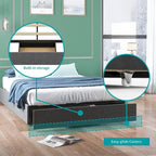 Linen Fabric Upholstered Platform Bed Frame with Storage Drawers and Wood Slat