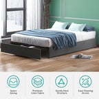 Linen Fabric Upholstered Platform Bed Frame with Storage Drawers and Wood Slat
