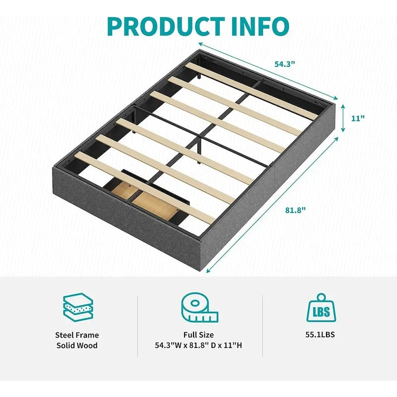 Linen Fabric Upholstered Platform Bed Frame with Storage Drawers and Wood Slat
