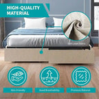 Linen Fabric Upholstered Platform Bed Frame with Storage Drawers and Wood Slat