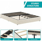 Linen Fabric Upholstered Platform Bed Frame with Storage Drawers and Wood Slat
