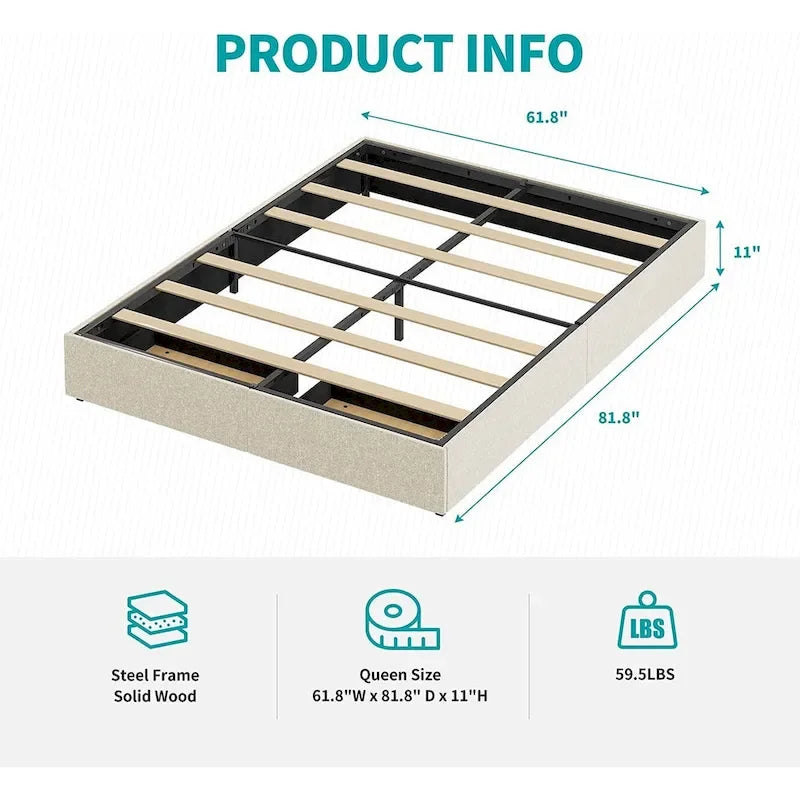 Linen Fabric Upholstered Platform Bed Frame with Storage Drawers and Wood Slat