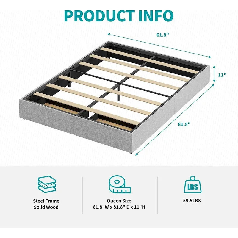 Linen Fabric Upholstered Platform Bed Frame with Storage Drawers and Wood Slat