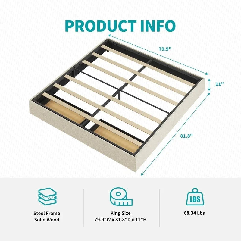 Linen Fabric Upholstered Platform Bed Frame with Storage Drawers and Wood Slat