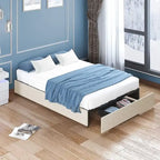 Linen Fabric Upholstered Platform Bed Frame with Storage Drawers and Wood Slat