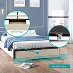 Linen Fabric Upholstered Platform Bed Frame with Storage Drawers and Wood Slat