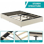 Linen Fabric Upholstered Platform Bed Frame with Storage Drawers and Wood Slat