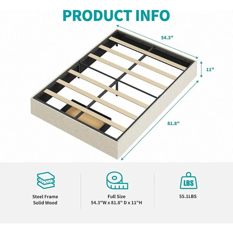 Linen Fabric Upholstered Platform Bed Frame with Storage Drawers and Wood Slat