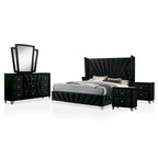 Glam Black Fabric Upholstered Nailhead 5-Piece Panel Bedroom Package