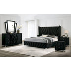 Glam Black Fabric Upholstered Nailhead 5-Piece Panel Bedroom Package