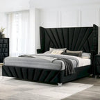 Glam Black Fabric Upholstered Nailhead 5-Piece Panel Bedroom Package