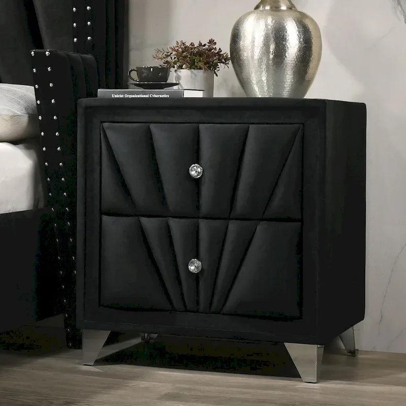 Glam Black Fabric Upholstered Nailhead 5-Piece Panel Bedroom Package