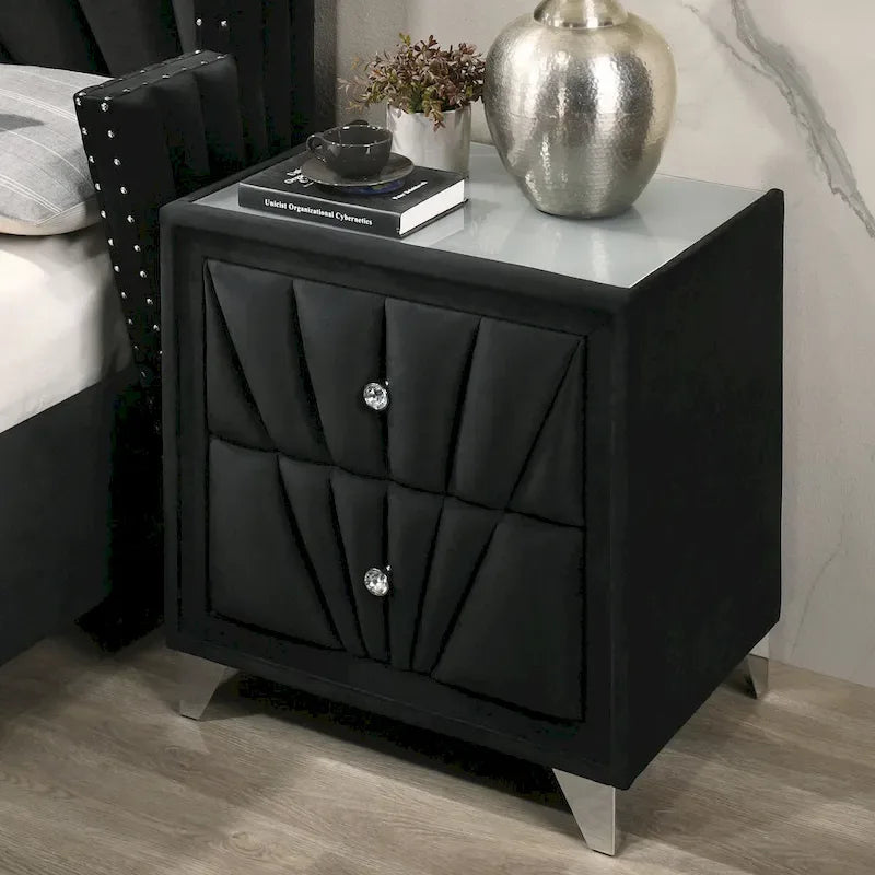 Glam Black Fabric Upholstered Nailhead 5-Piece Panel Bedroom Package