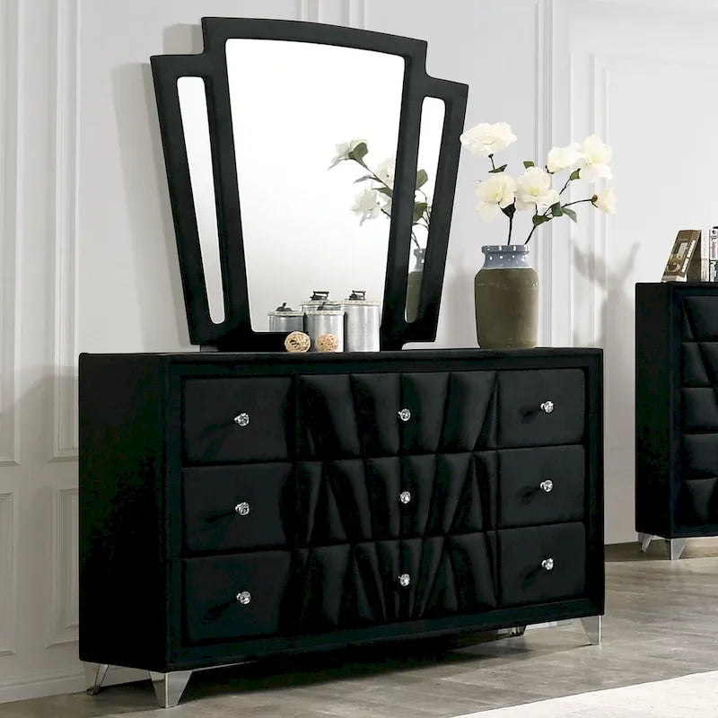 Glam Black Fabric Upholstered Nailhead 5-Piece Panel Bedroom Package